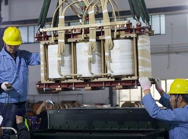 Final assembly of pad-mounted transformer prior to routine testing Final assembly of pad-mounted transformer prior to routine testing
